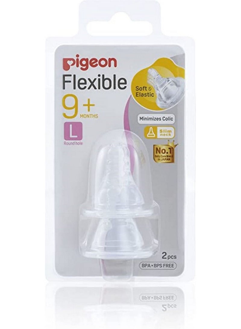 Pigeon Pack Of 2 Peristaltic Slim Neck Nipple L Round Hole, 9M +